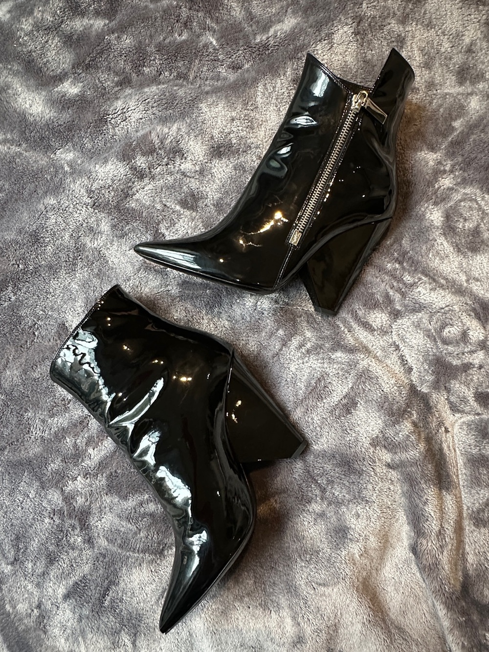 Saint Laurent YSL Black Patent Leather Pointed Toe Heeled Booties Ankle - Picture 5 of 14